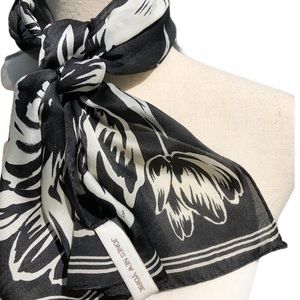 Black and Cream Floral Silk Scarf | Jones New York